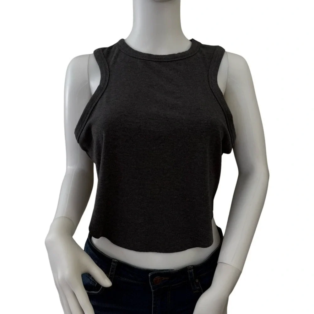 KITTENISH Women Tank Top Crop Gray XL Sleeveless Racerback Activewear Athleisure